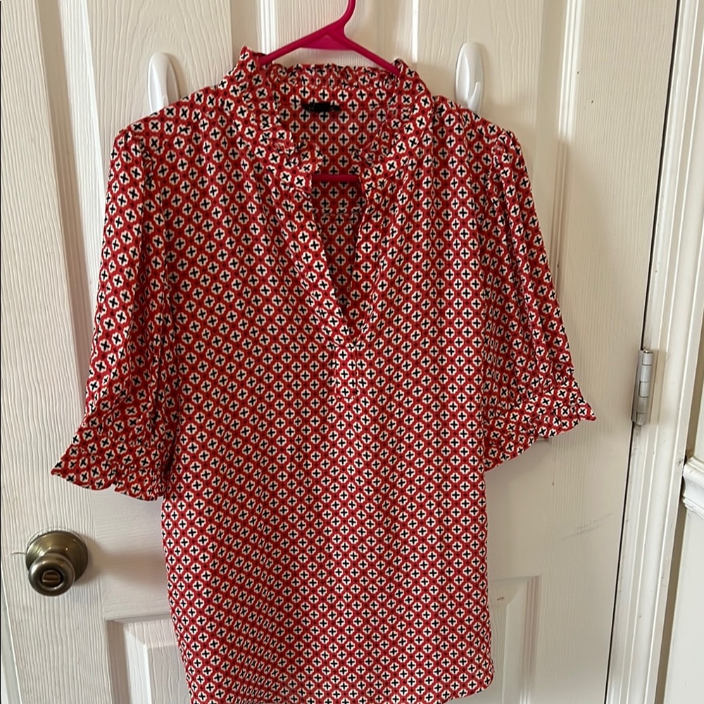 Ann Taylor Factory orange Relaxed Blouse with Mandarin Collar L